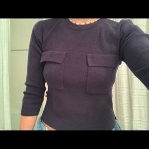 Asymmetrical pocket 3/4 sleeve sweater/ long sleev